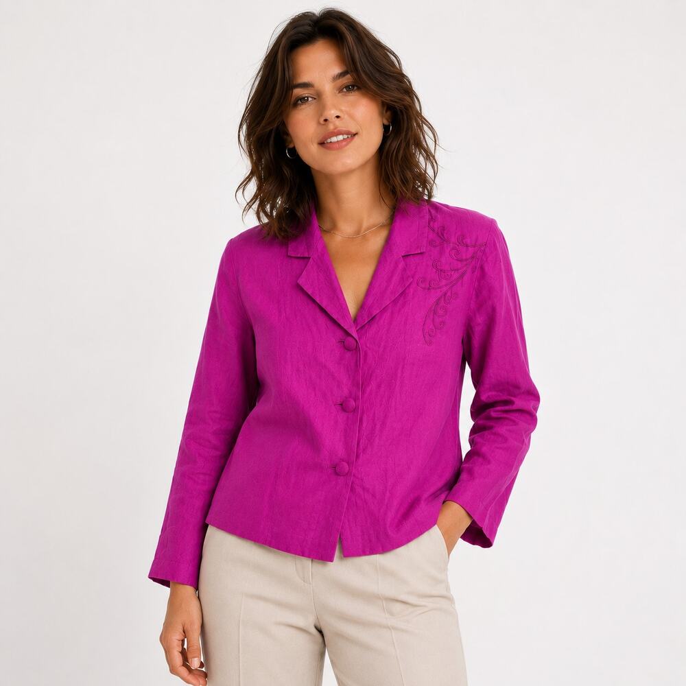 I.S.C. Silk/Linen Blazer Jacket Women's Size LP Pink Vintage Y2K Business Casual